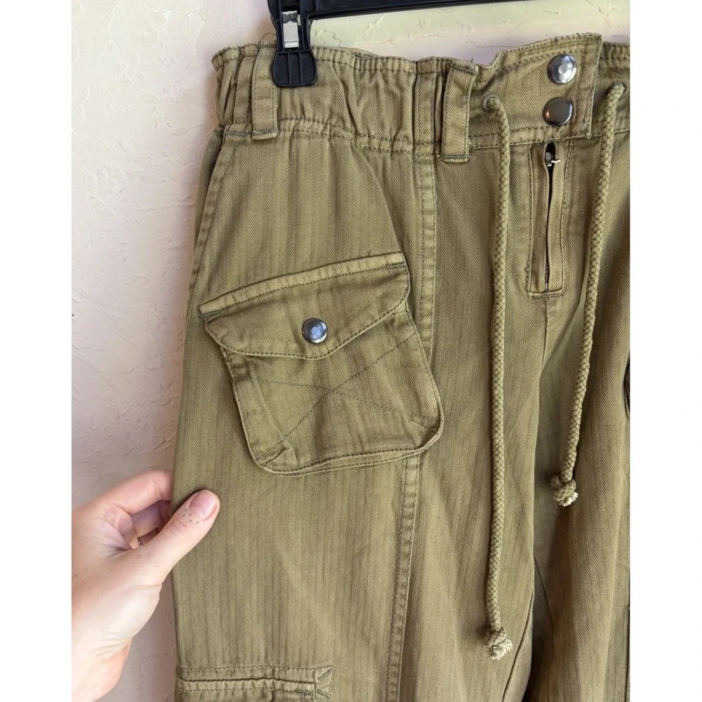 Free People Tahiti Cargo Pants XS NWT Green Dried Herb Baggy Utility Pull On